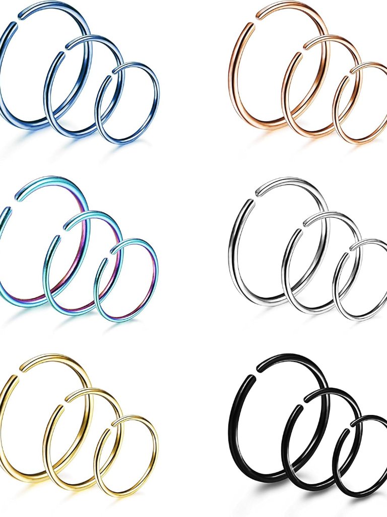 1824pcs Hypoallergenic Nose Rings Hoops 316l Surgical Stainless Steel Lightweig
